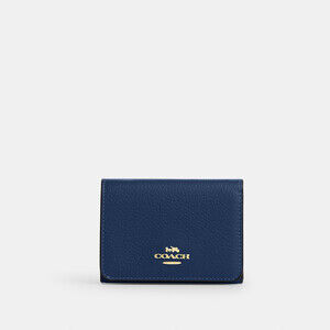 Coach  Card Holder Wallet In Signature Canvas  GOLD/TAN/DEEP BLUE
